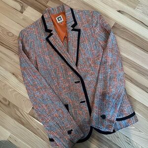 Anne Klein Women’s Blazer, Orange and Black Tweed, wore one, size 8